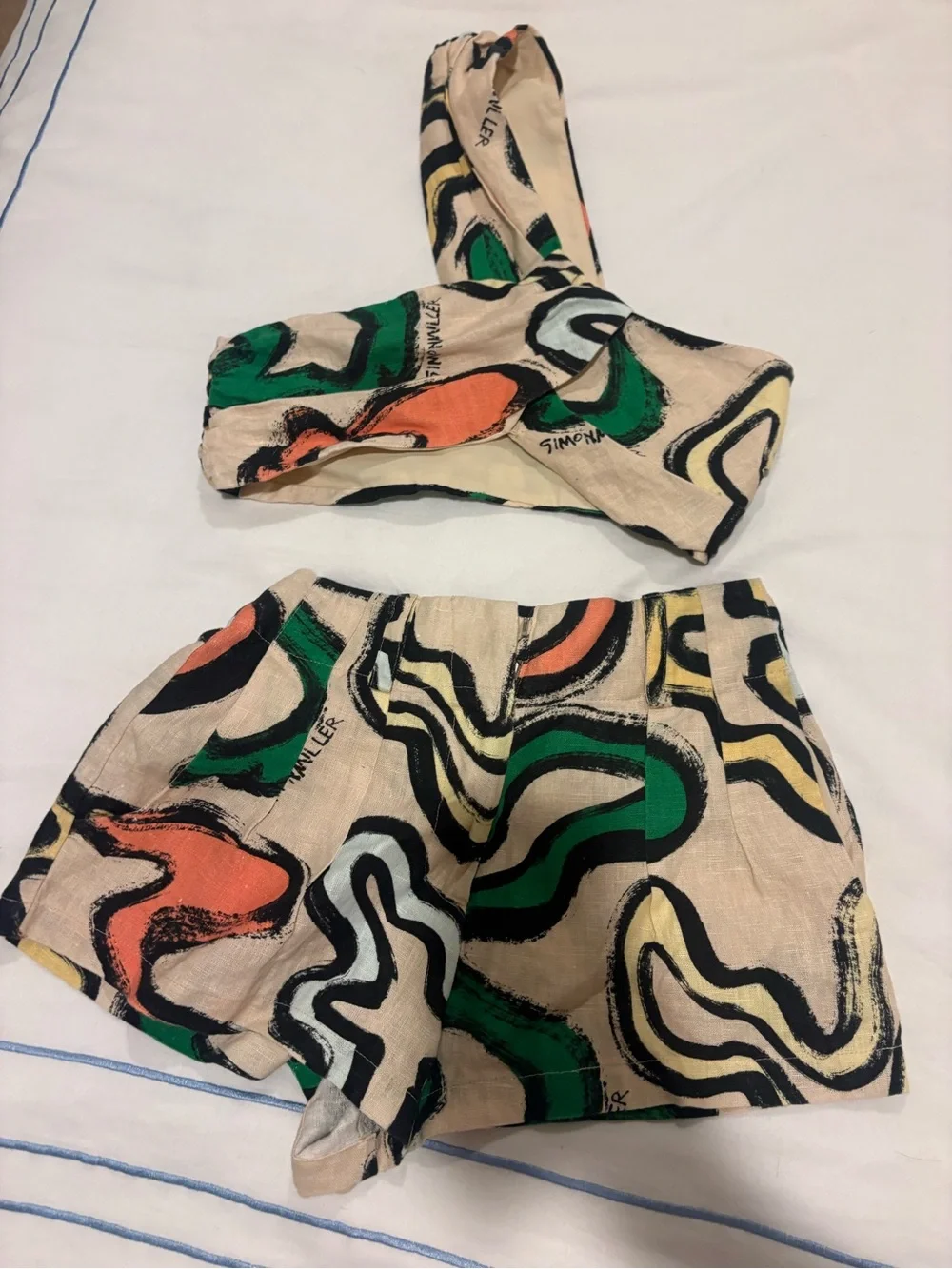 REVOLVE Multicolor One-Shoulder Crop Top & High-Waist Shorts Set - Green Accent